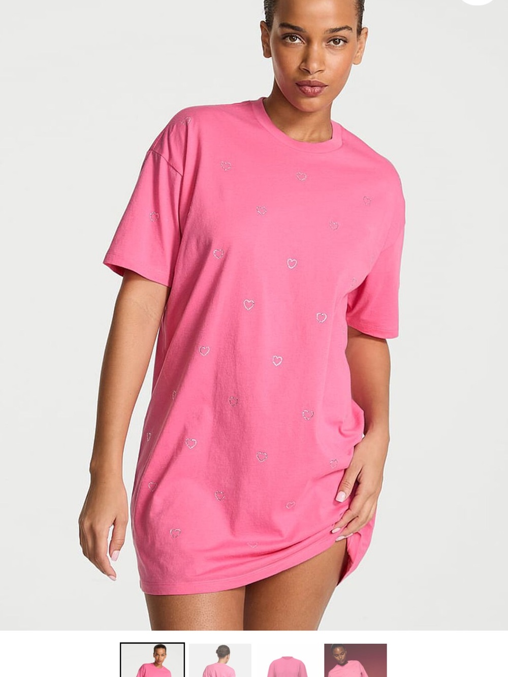 Victoria's Secret Pink Rhinestone Heart Oversized Sleep Tee Shirt Size XS NWT